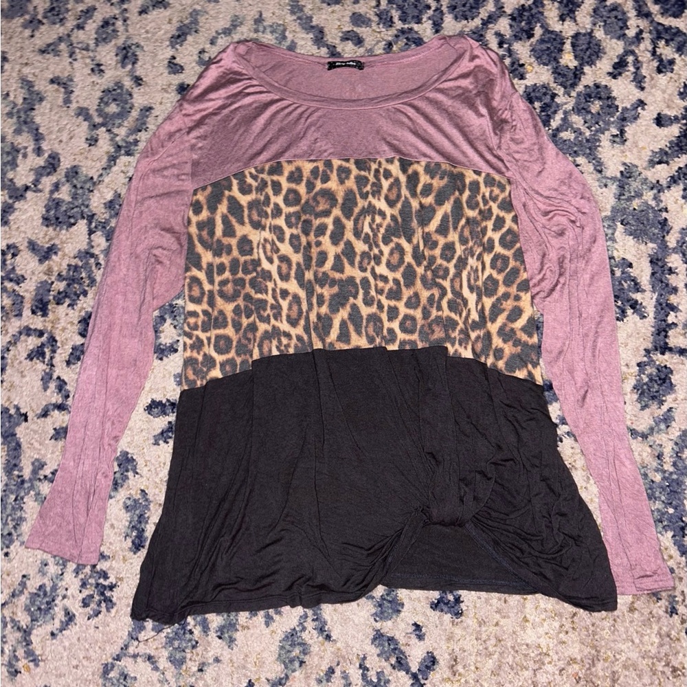 Leopard Print and Black Colorblock Women's Top